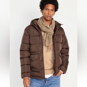 OLD NAVY Men's Brown Coffee Grounds Hooded Quilted Puffer Jacket XXL